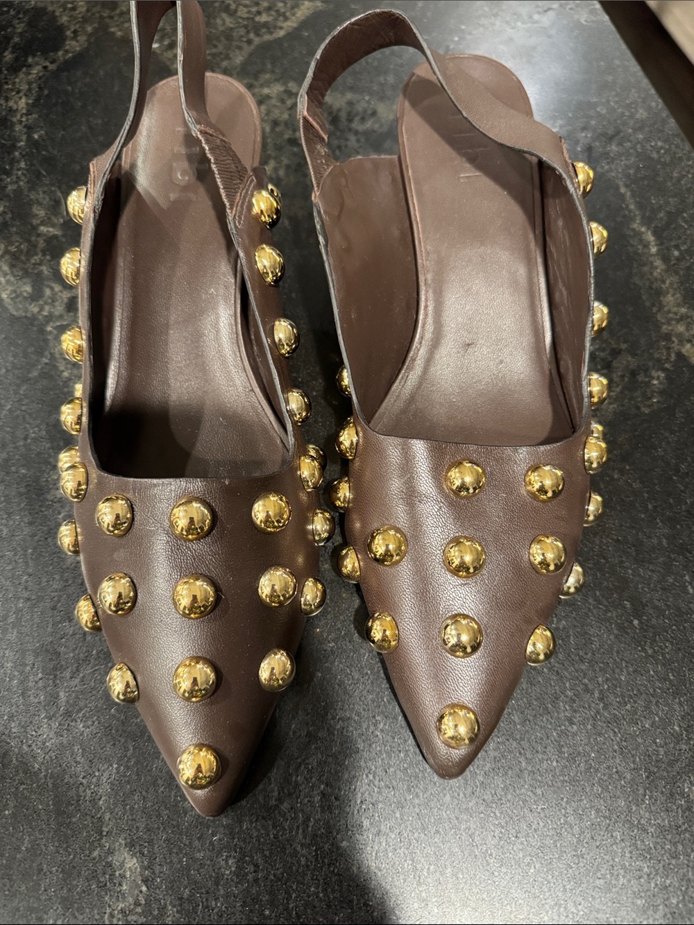 Tibi never worn Brown Studded Pointed Slingback